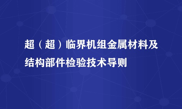 超（超）临界机组金属材料及结构部件检验技术导则