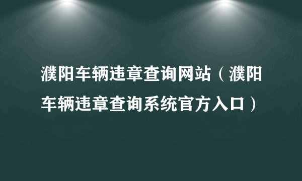 濮阳车辆违章查询网站（濮阳车辆违章查询系统官方入口）