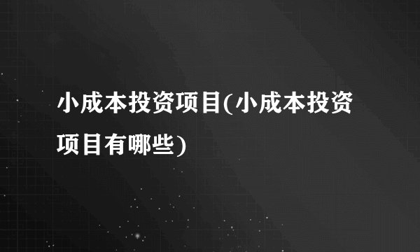 小成本投资项目(小成本投资项目有哪些)