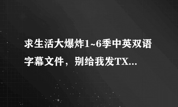 求生活大爆炸1~6季中英双语字幕文件，别给我发TXT格式的啊