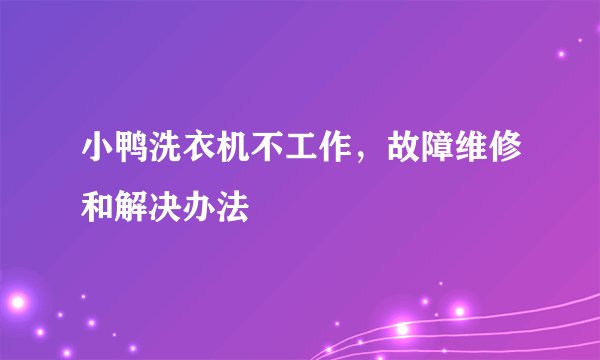 小鸭洗衣机不工作，故障维修和解决办法