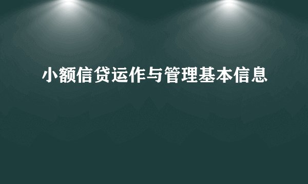 小额信贷运作与管理基本信息