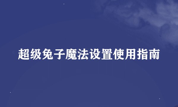 超级兔子魔法设置使用指南