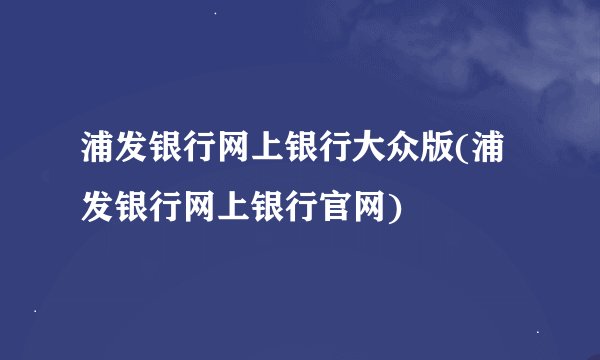 浦发银行网上银行大众版(浦发银行网上银行官网)