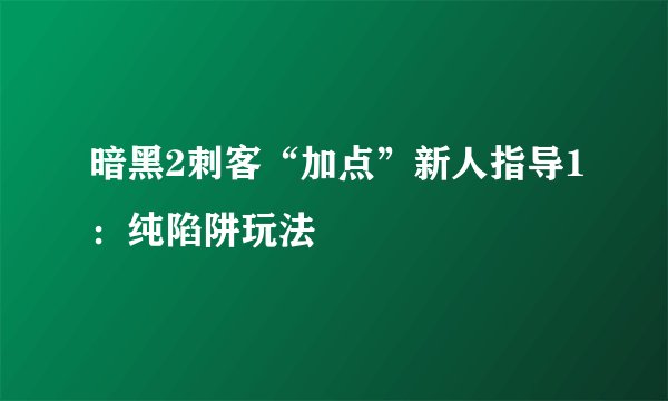 暗黑2刺客“加点”新人指导1：纯陷阱玩法