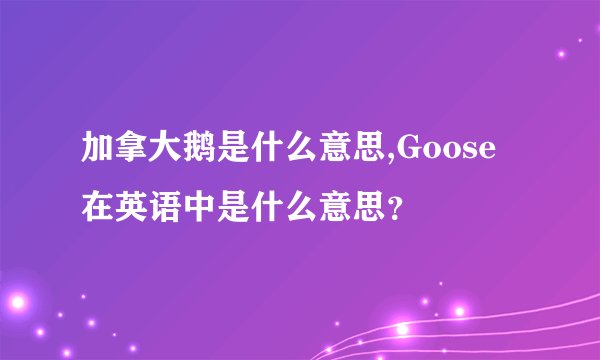 加拿大鹅是什么意思,Goose在英语中是什么意思？