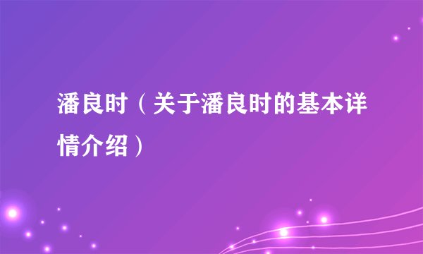 潘良时（关于潘良时的基本详情介绍）