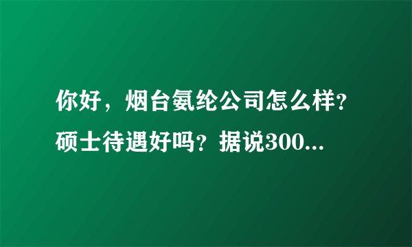 你好，烟台氨纶公司怎么样？硕士待遇好吗？据说3000多税后，在当地的话处于什么水平？