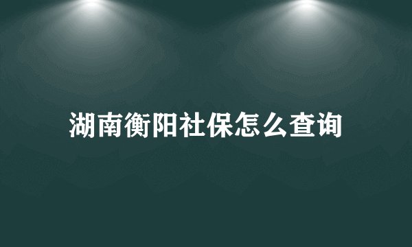 湖南衡阳社保怎么查询