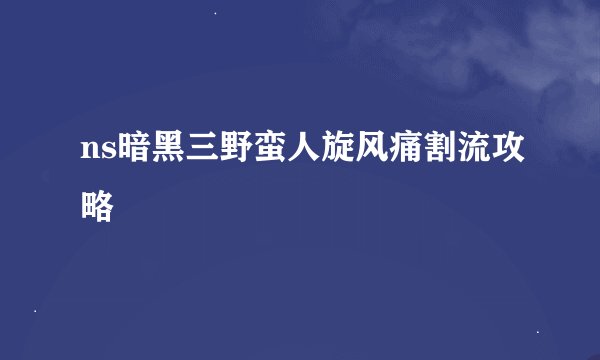 ns暗黑三野蛮人旋风痛割流攻略