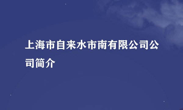 上海市自来水市南有限公司公司简介