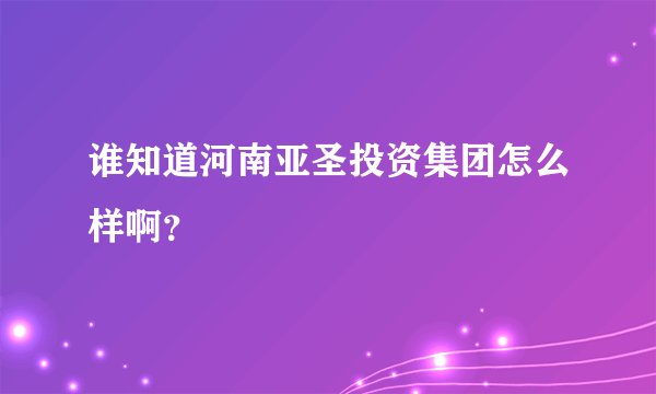 谁知道河南亚圣投资集团怎么样啊？