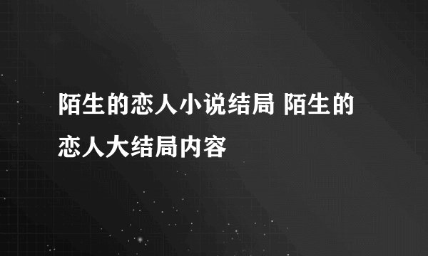 陌生的恋人小说结局 陌生的恋人大结局内容