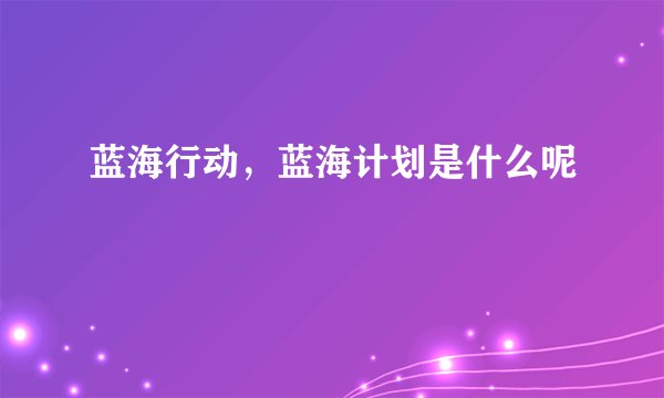 蓝海行动，蓝海计划是什么呢