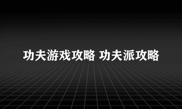 功夫游戏攻略 功夫派攻略