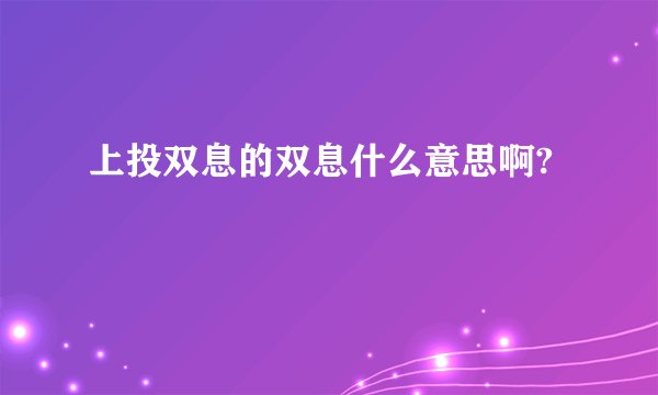 上投双息的双息什么意思啊?