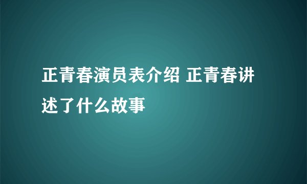 正青春演员表介绍 正青春讲述了什么故事
