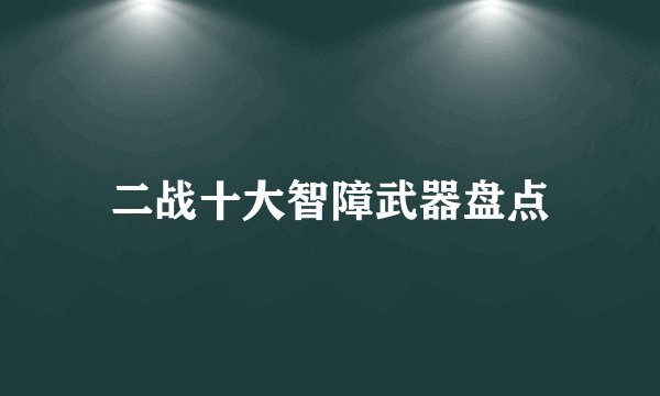 二战十大智障武器盘点