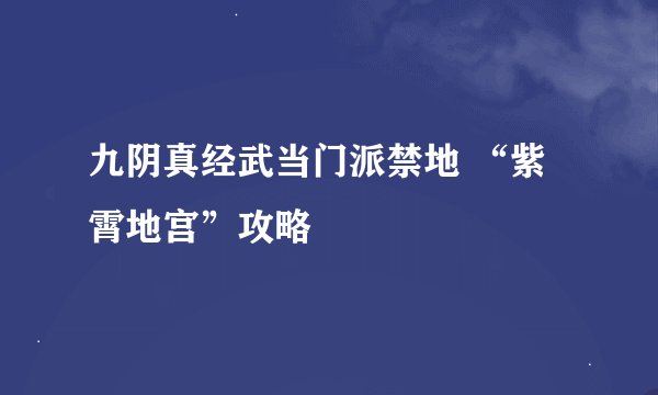 九阴真经武当门派禁地 “紫霄地宫”攻略