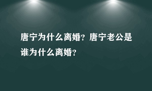 唐宁为什么离婚?唐宁老公是谁为什么离婚?