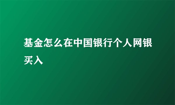 基金怎么在中国银行个人网银买入