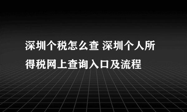 深圳个税怎么查 深圳个人所得税网上查询入口及流程