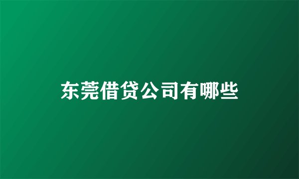 东莞借贷公司有哪些