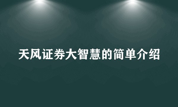 天风证券大智慧的简单介绍