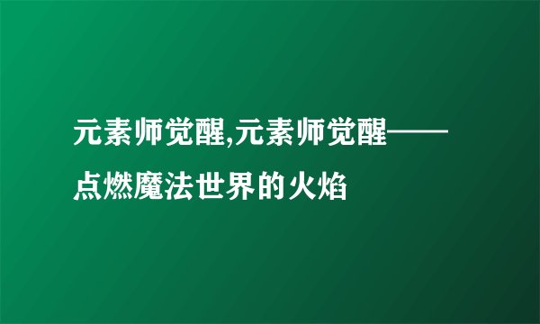 元素师觉醒,元素师觉醒——点燃魔法世界的火焰