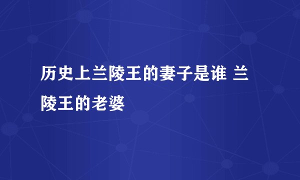 历史上兰陵王的妻子是谁 兰陵王的老婆