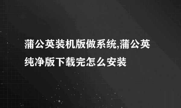 蒲公英装机版做系统,蒲公英纯净版下载完怎么安装