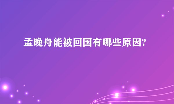 孟晚舟能被回国有哪些原因?