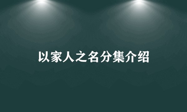 以家人之名分集介绍