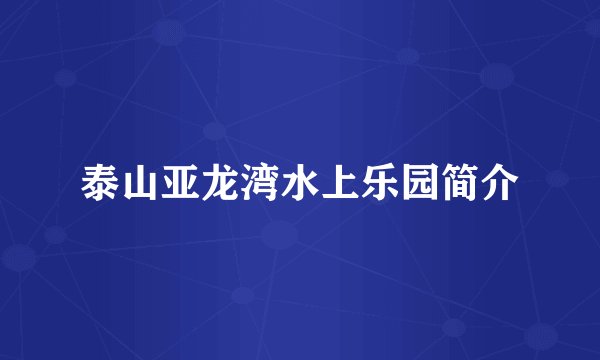 泰山亚龙湾水上乐园简介