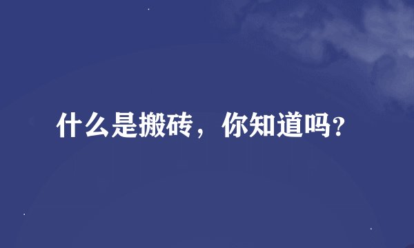 什么是搬砖,你知道吗?