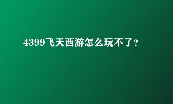 4399飞天西游怎么玩不了？