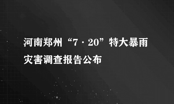 河南郑州“7·20”特大暴雨灾害调查报告公布