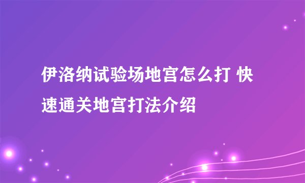 伊洛纳试验场地宫怎么打 快速通关地宫打法介绍