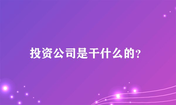 投资公司是干什么的？