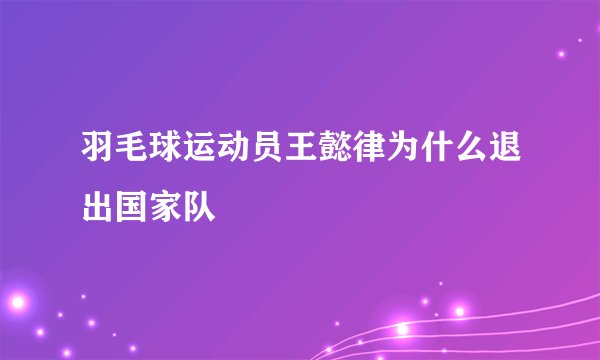 羽毛球运动员王懿律为什么退出国家队
