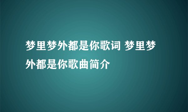 梦里梦外都是你歌词 梦里梦外都是你歌曲简介