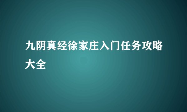 九阴真经徐家庄入门任务攻略大全