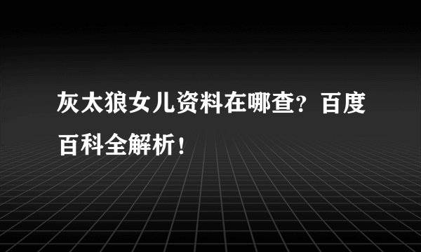 灰太狼女儿资料在哪查？百度百科全解析！