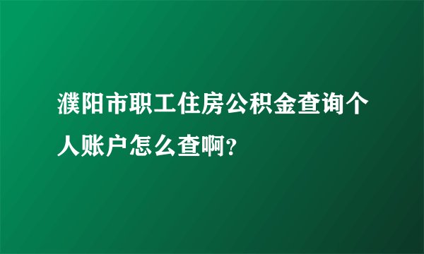 濮阳市职工住房公积金查询个人账户怎么查啊？