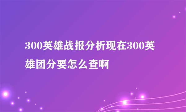 300英雄战报分析现在300英雄团分要怎么查啊