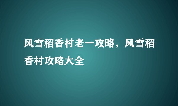 风雪稻香村老一攻略，风雪稻香村攻略大全