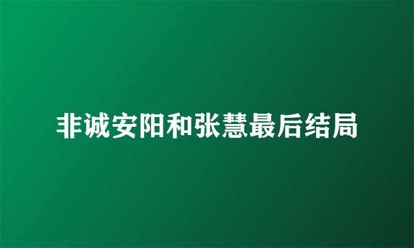 非诚安阳和张慧最后结局