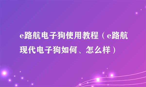 e路航电子狗使用教程（e路航现代电子狗如何、怎么样）
