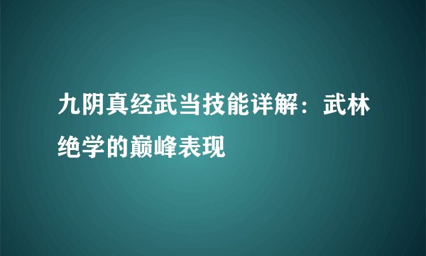 九阴真经武当技能详解：武林绝学的巅峰表现