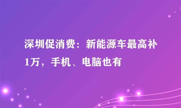 深圳促消费：新能源车最高补1万，手机、电脑也有